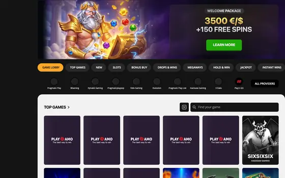 PlayAmo casino lobby screenshot